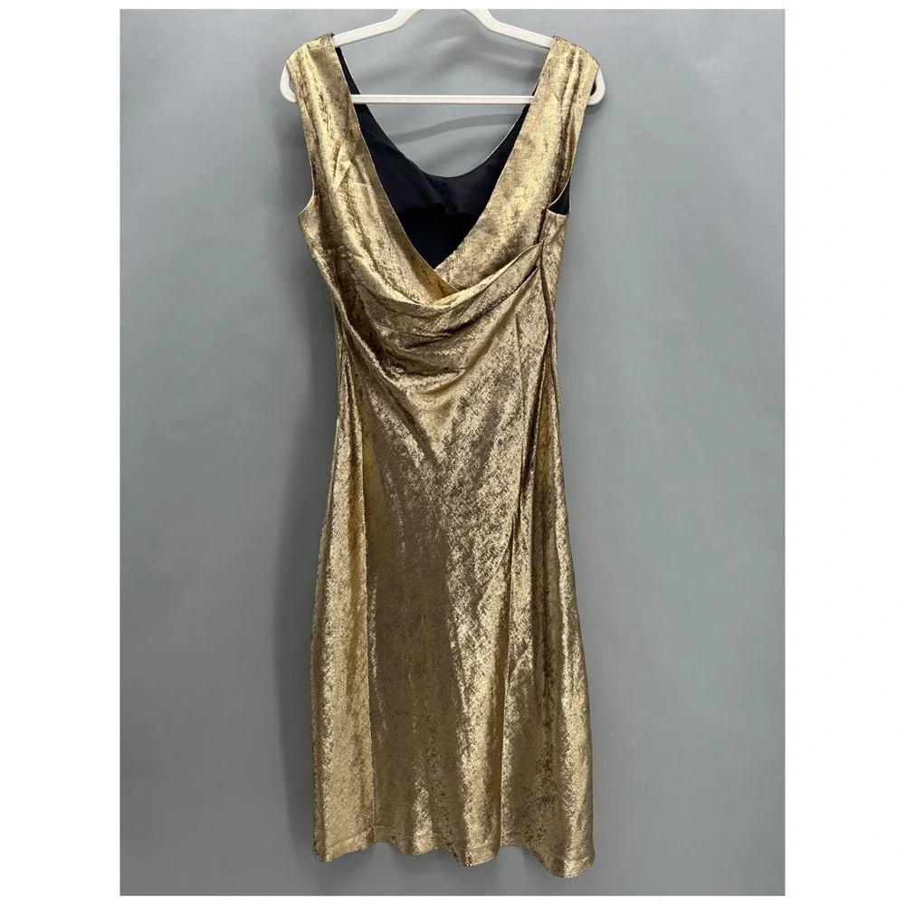 WHBM Bronze Metallic Satin Slip Dress Cross Drape Back Size 6 Cocktail Party NEW
